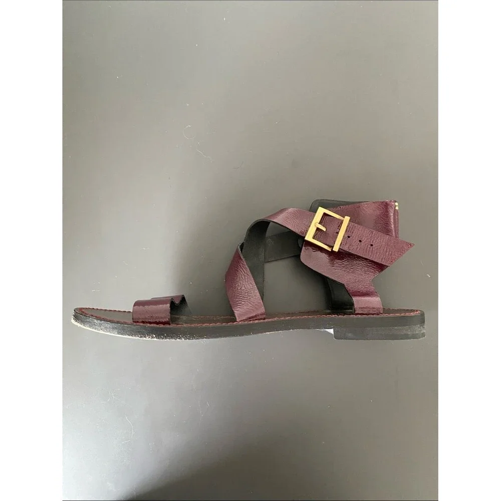 Zadig & Voltaire Burgundy Patent Leather Strap Sandals 3D Skull Italy Sz 40/ 9